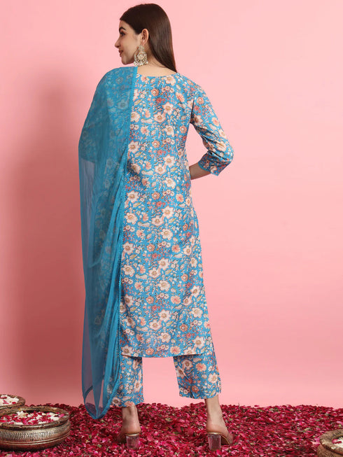 Blue Viscose Rayon Pant Suit 190966 Back View