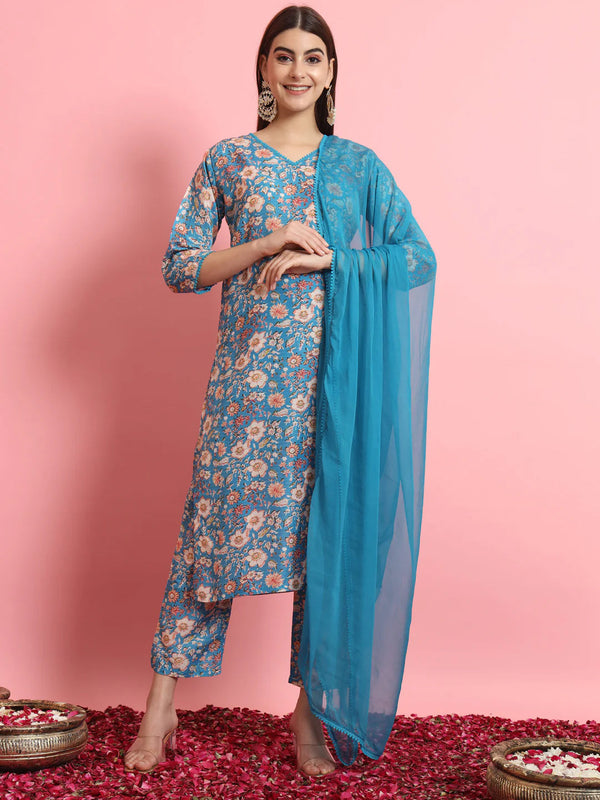 Blue Viscose Rayon Pant Suit 190966