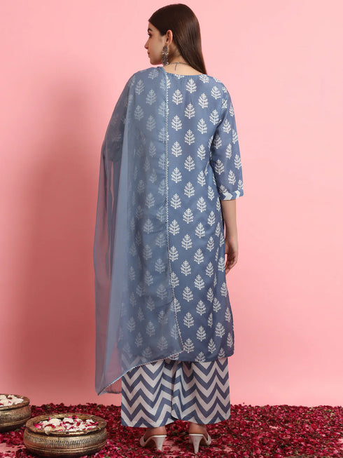 Blue Viscose Rayon Pant Suit 190968 Back View