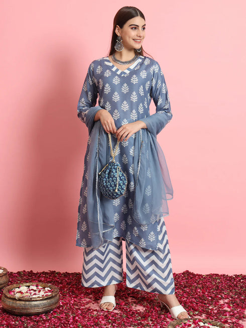 Blue Viscose Rayon Pant Suit 190968