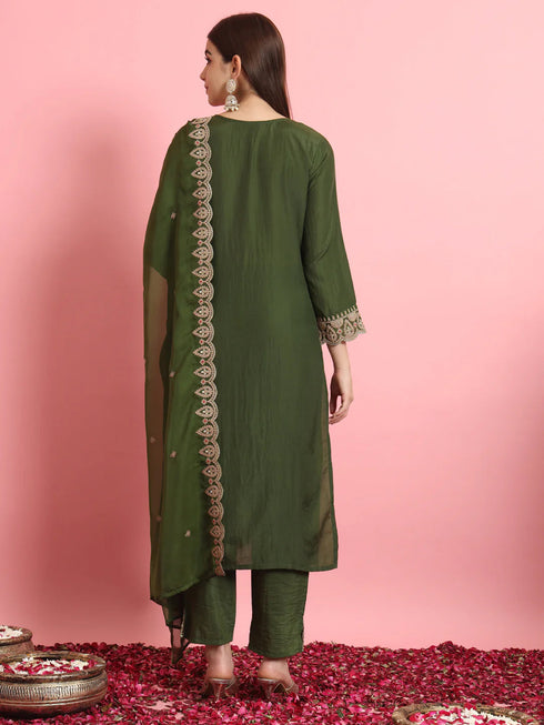 Green Silk Blend Pant Suit 190969 Back View