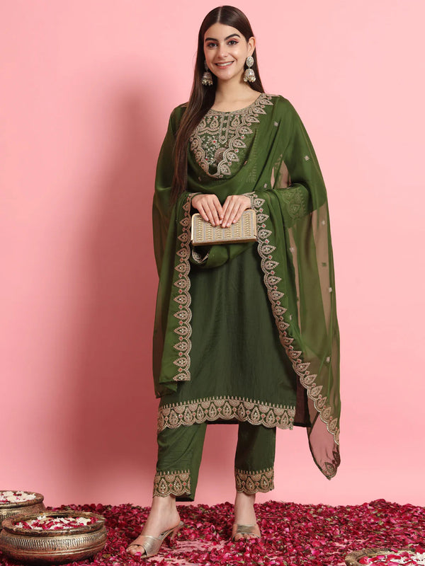 Green Silk Blend Pant Suit 190969