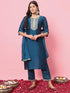 Teal Blue Silk Blend Pant Suit 190971 Closure View