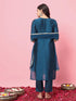 Teal Blue Silk Blend Pant Suit 190971 Back View