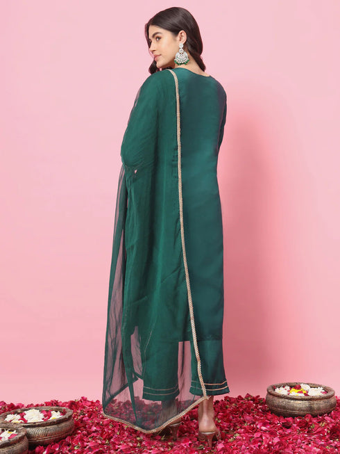 Green Silk Blend Pant Suit 190973 Closure View