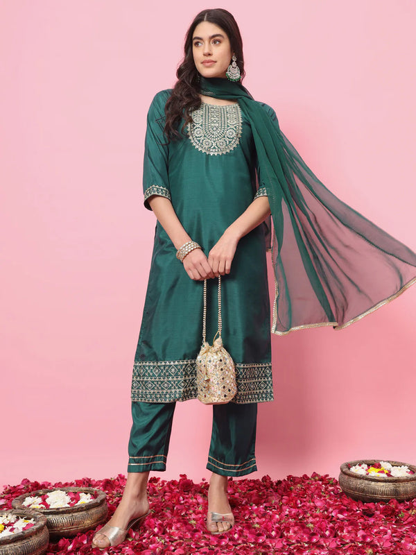 Green Silk Blend Pant Suit 190973