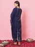 Navy Blue Silk Blend Pant Suit 190974 Closure View