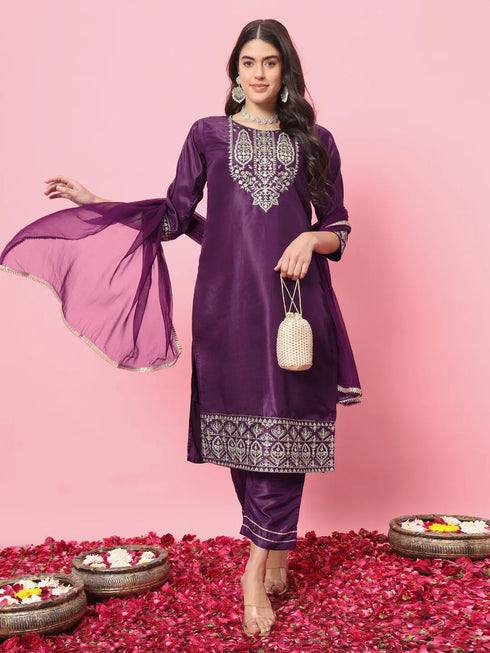 Purple Silk Blend Pant Suit 190975