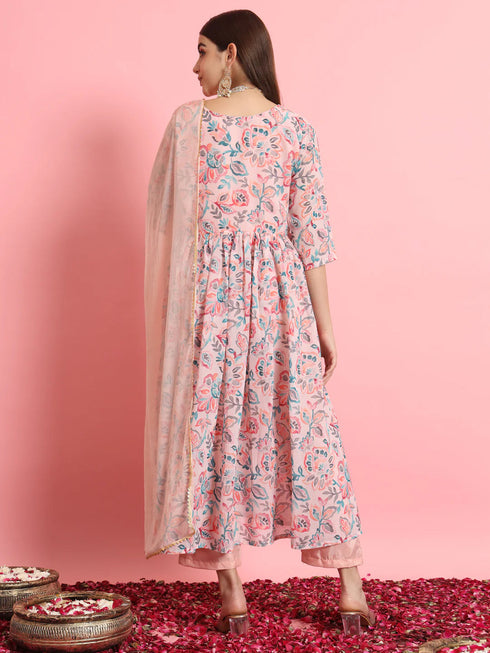 Peach Havy Embroidery On Georgette Pant Suit 190977 Closure View