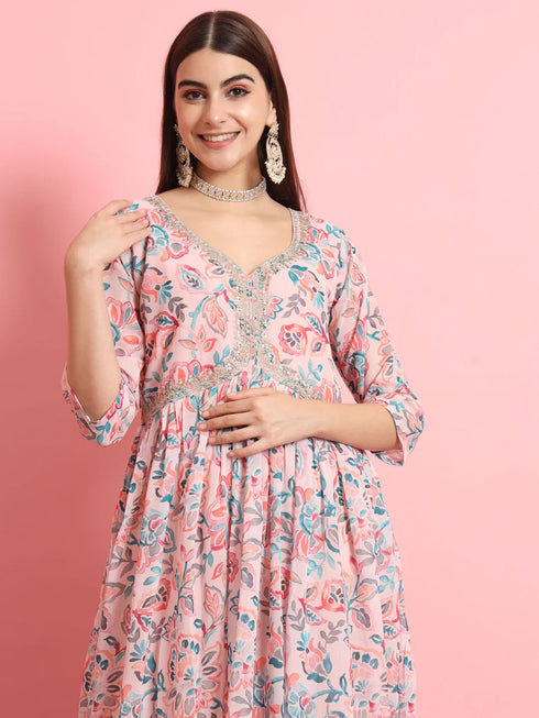 Peach Havy Embroidery On Georgette Pant Suit 190977 Back View