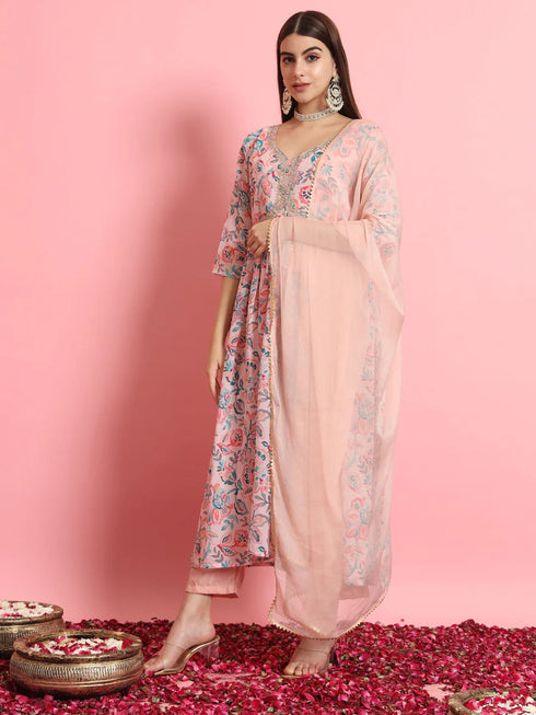 Peach Havy Embroidery On Georgette Pant Suit 190977 Salwar Kameez
