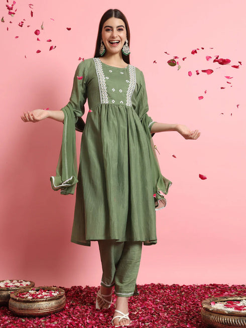 Mehendi Silk Blend Pant Suit 190979