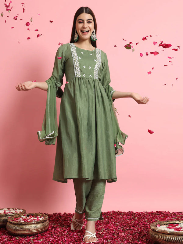 Mehendi Silk Blend Pant Suit 190979
