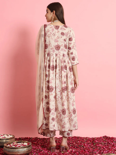 Beige Viscose Rayon Pant Suit 190980 Back View