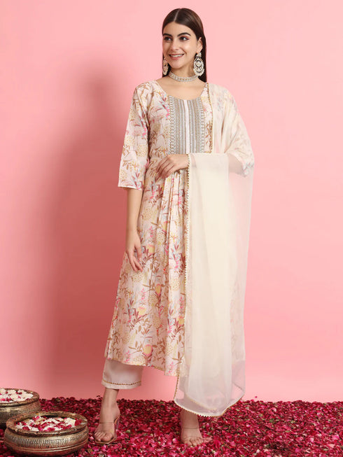 Off White Viscose Rayon Pant Suit 190981