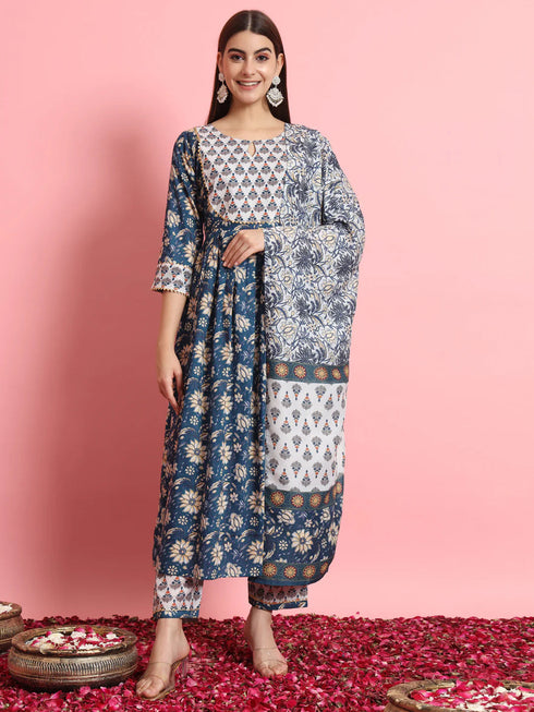 Blue Viscose Rayon Pant Suit 190982