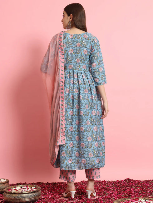 Blue Viscose Rayon Pant Suit 190985 Back View
