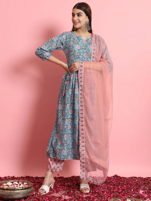 Blue Viscose Rayon Pant Suit 190985