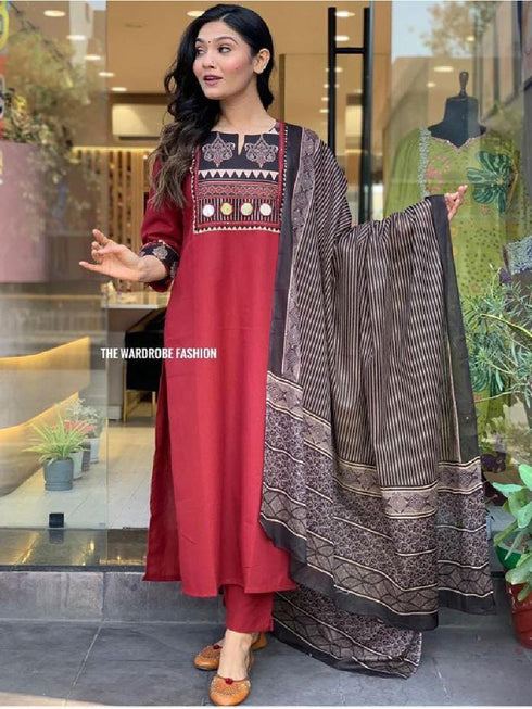 Red Rayon Pant Suit 191005