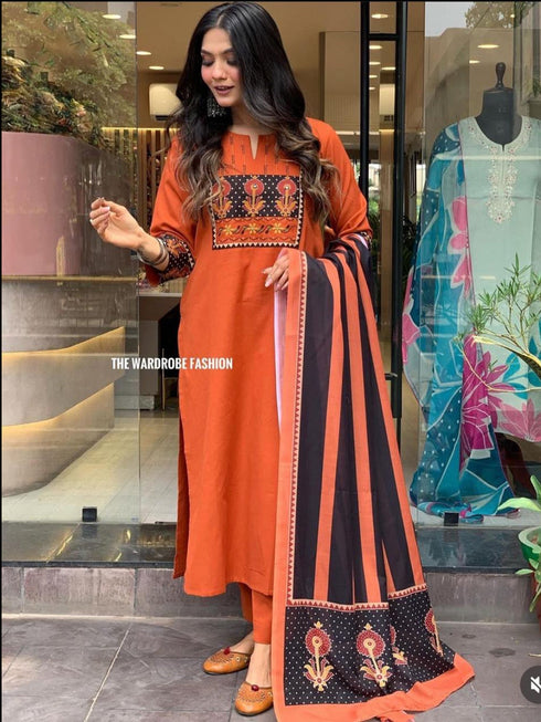 Orange Rayon Pant Suit 191006 Back View