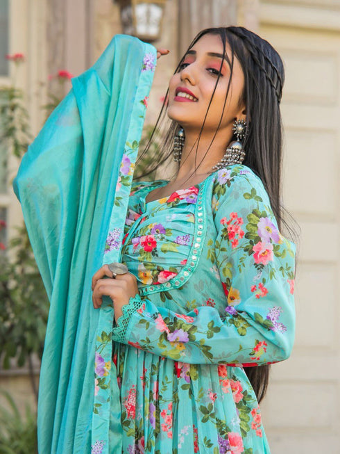 Multi Chiffon Pant Suit 191010 Closure View