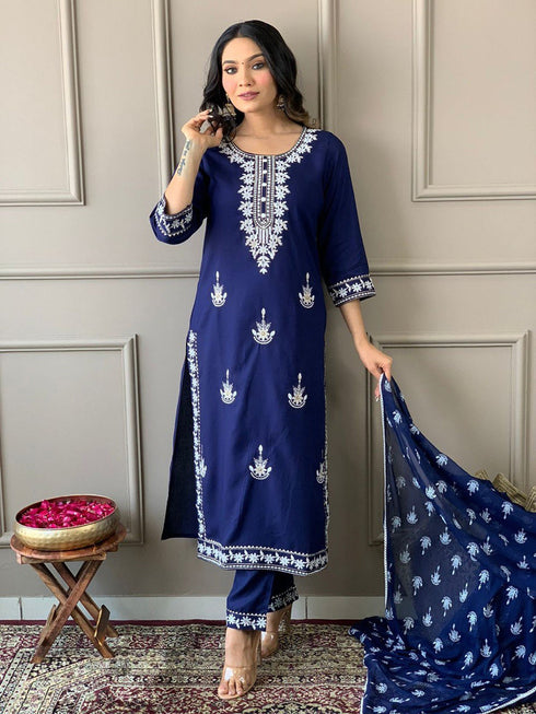 Blue Rayon Pant Suit 191013 Back View