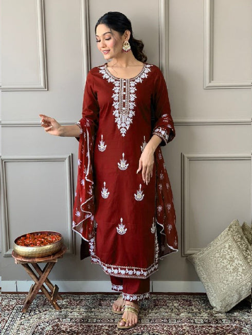 Red Rayon Pant Suit 191014 Closure View