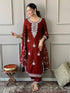 Red Rayon Pant Suit 191014 Closure View