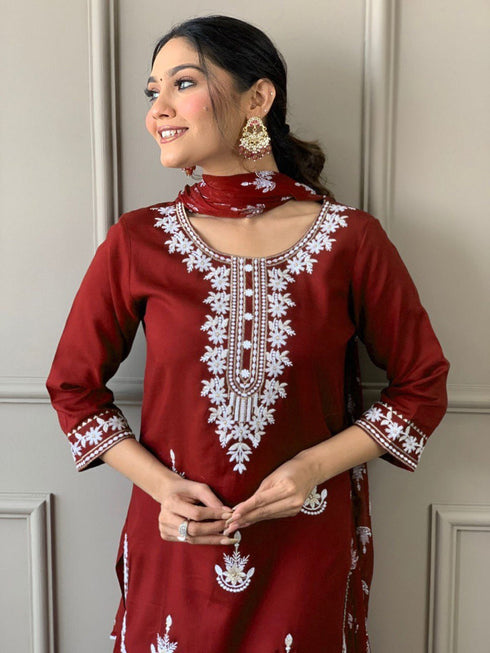 Red Rayon Pant Suit 191014 Back View