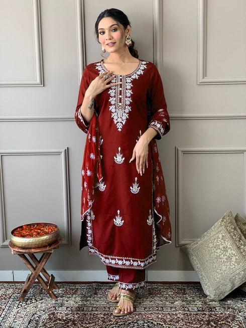 Red Rayon Pant Suit 191014