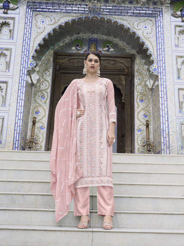 Baby Pink Faux Georgette Pant Suit 191038