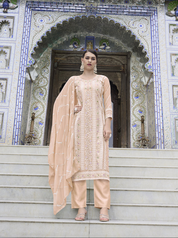 Light Orange Faux Georgette Pant Suit 191040