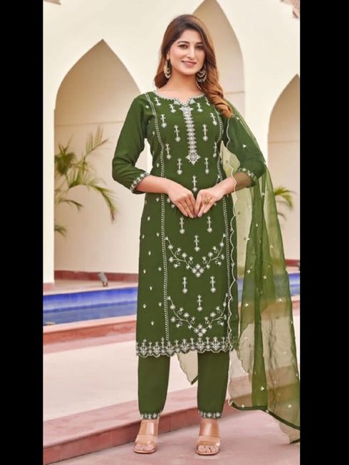 Mehendi Viscose Roman Silk Pant Suit 191058