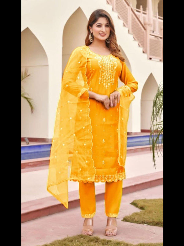 Yellow Viscose Roman Silk Pant Suit 191062