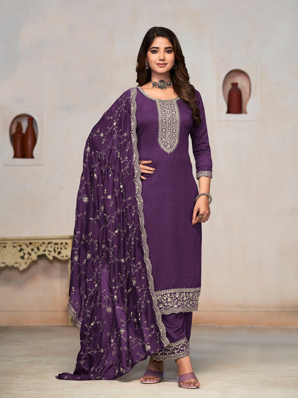 Purple Pure Vichithra Palazzo Suit 191063