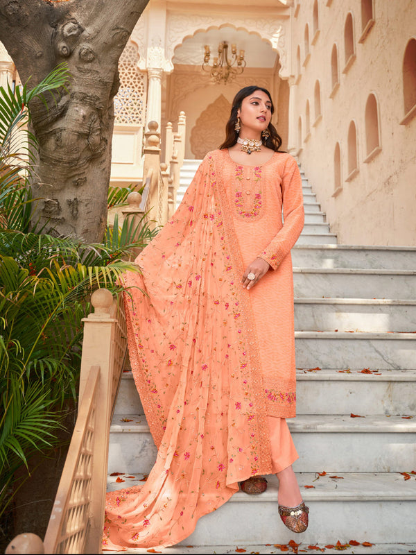 Peach Real Georgette Pant Suit 191069