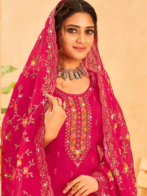 Rani Pink Real Organza Palazzo Suit 191125 Closure View