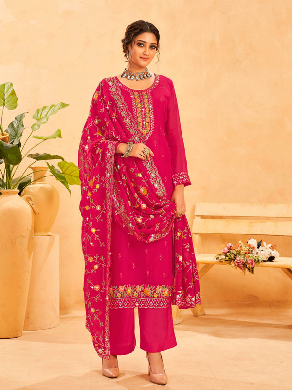 Rani Pink Real Organza Palazzo Suit 191125