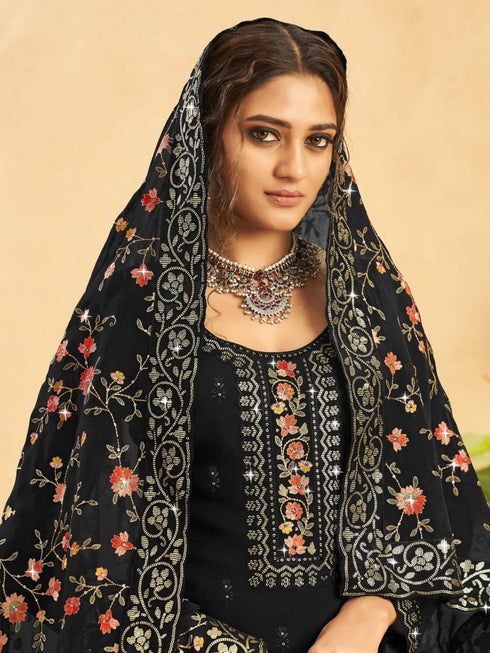 Black Real Organza Palazzo Suit 191127 Closure View