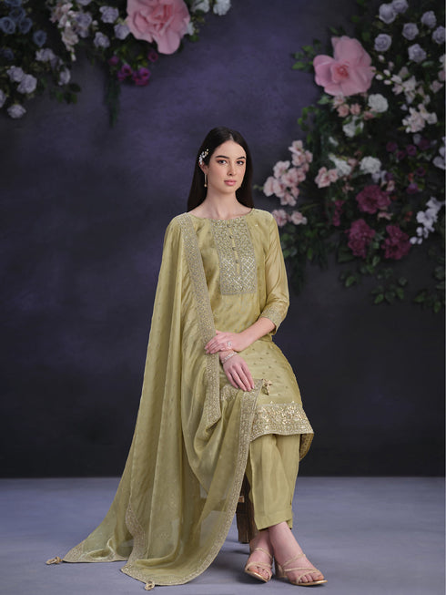 Beige Shimmer Organza Pant Suit 191129 Closure View