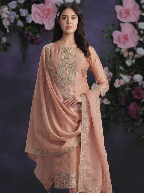 Peach Shimmer Organza Pant Suit 191130