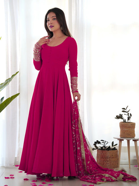 Rani Pink Heavy Pure Soft Fox Georgette Anarkali Dress 191190 Closure View