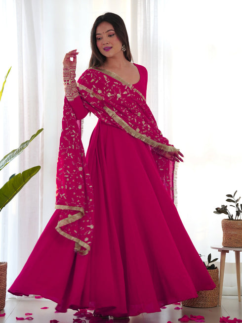 Rani Pink Heavy Pure Soft Fox Georgette Anarkali Dress 191190 Back View