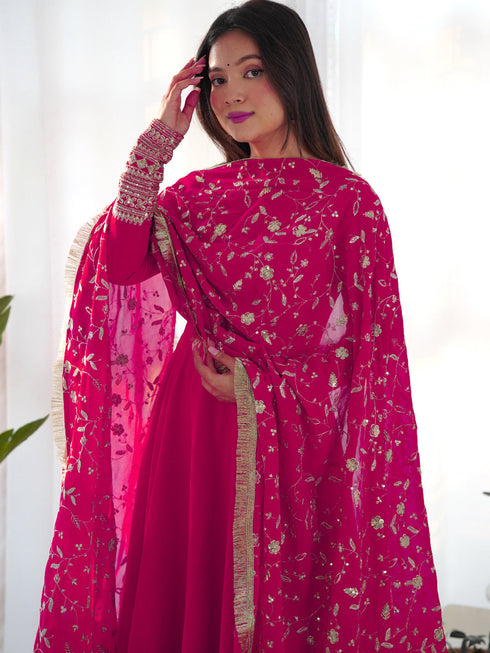 Rani Pink Heavy Pure Soft Fox Georgette Anarkali Dress 191190 Salwar Kameez