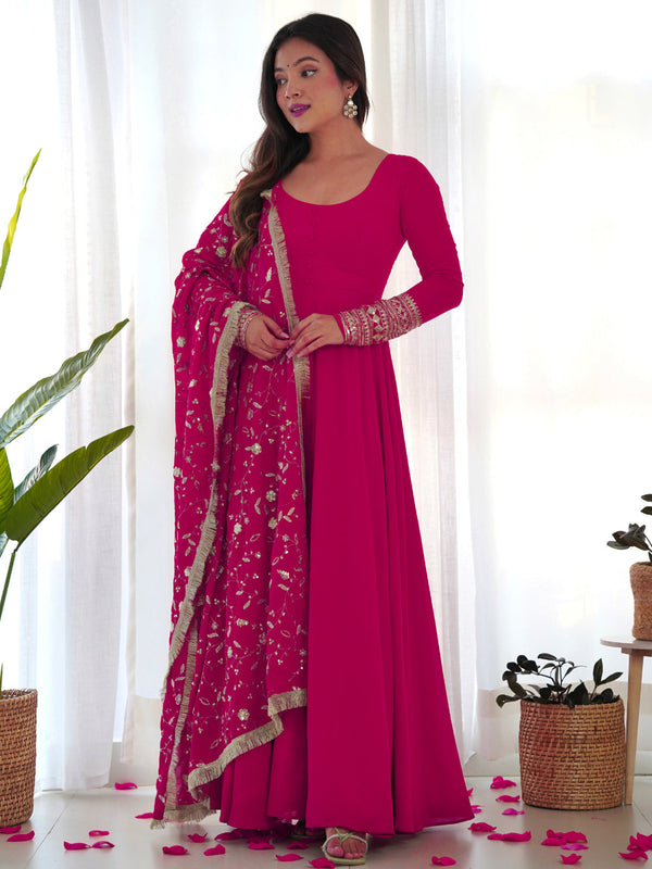 Rani Pink Heavy Pure Soft Fox Georgette Anarkali Dress 191190