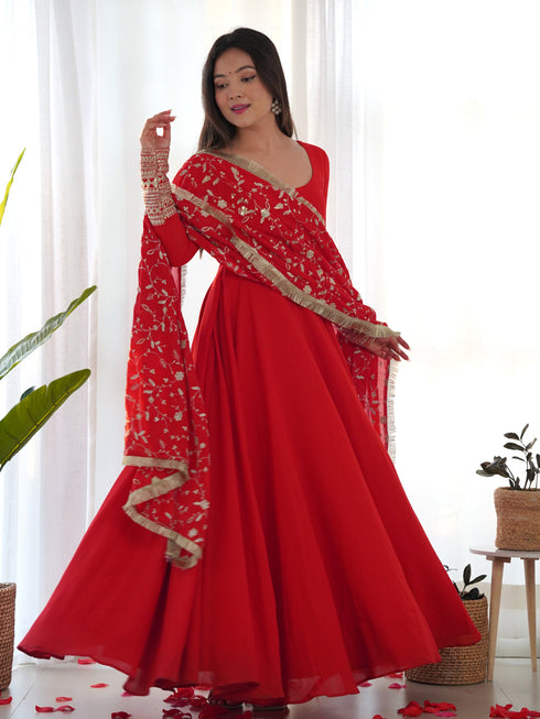 Red Heavy Pure Soft Fox Georgette Anarkali Dress 191191 Back View