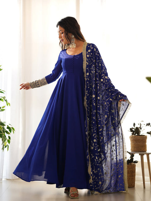 Navy Blue Heavy Pure Soft Fox Georgette Anarkali Dress 191192 Back View
