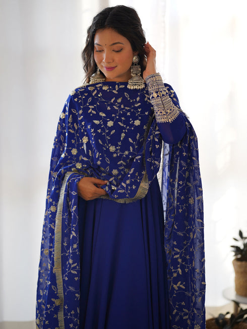 Navy Blue Heavy Pure Soft Fox Georgette Anarkali Dress 191192 Salwar Kameez