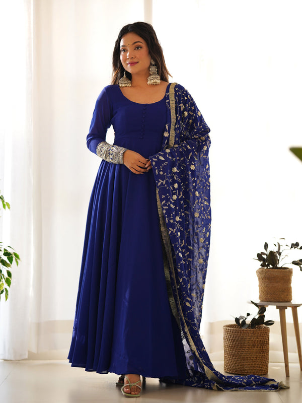 Navy Blue Heavy Pure Soft Fox Georgette Anarkali Dress 191192