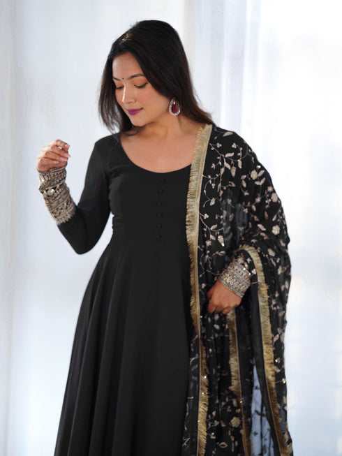 Black Heavy Pure Soft Fox Georgette Anarkali Dress 191193 Back View